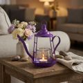 Photophore en métal et verre forme théière violet Ø13cm H22cm | Floristik24.fr