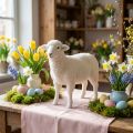 Figurine décorative agneau blanc floqué pour Pâques 30×28 cm | Floristik24.fr