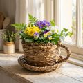 Tasse décorative en paille tressée avec soucoupe Ø17 cm H13 cm | Floristik24.fr