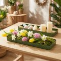 Plateau décoratif métal et bois vert 35,5×11×3 cm | Floristik24.fr