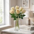Lot de 6 roses artificielles crème avec tige flexible 50 cm | Floristik24.fr