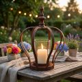 Lanterne couronne noir rouille avec verre bougie Ø14cm H18cm | Floristik24.fr