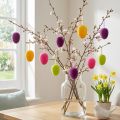 Œufs de Pâques à suspendre en couleurs vives, surface floquée, 9,5 cm, lot de 8 | Floristik24.fr
