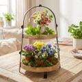 Présentoir à étages en bois et métal, finition noire naturelle, 2 étages, Ø 25,5 cm, H 38 cm | Floristik24.fr