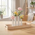 Plateau décoratif en bois avec mini vases en céramique blanche et détails dorés 35x14 cm | Floristik24.fr