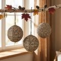 Boules décoratives suspendues en paille gris Ø15cm 3 pièces | Floristik24.fr