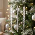 Eiszapfen décoratifs à suspendre en plastique transparent avec paillettes argentées 28 cm - Lot de 3 | Floristik24.fr