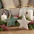 Étoiles en bois striées déco table vert mint blanc 11 cm - Lot de 6 | Floristik24.fr