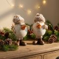 Figurines de Noël oiseaux avec bonnet en peluche beige 11,5x8x14cm - Lot de 2 pièces | Floristik24.fr