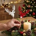 Décorations sur Tiges Rennes en Bois Rouge et Blanc 37 cm - Lot de 12 | Floristik24.fr
