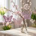 Décorations suspendues papillons en bois lila/rose 12 cm - Lot de 12 | Floristik24.fr