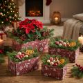 Lot de 4 jardinières en bois rouge motif Noël pour plantes d'intérieur | Floristik24.fr