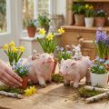 Set de figurines décoratives en résine avec cochons et animaux de la forêt, 9,3 × 7,5/8,5 cm, rose, blanc, brun, 2 pièces | Floristik24.fr