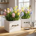 Pots décoratifs en bois blanc avec poignées 15x15/12x12cm - Lot de 2 | Floristik24.fr