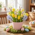 Lot de 8 pics décoratifs en bois avec lapins de Pâques vert et jaune 32 cm | Floristik24.fr