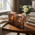 Lot de 2 photophores en verre brun et argent avec pivoines 12,5 cm | Floristik24.fr