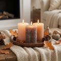 Bougies rustiques cylindriques 12 pièces tons bruns 70x100mm effet marbré | Floristik24.fr