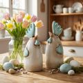Figurines décoratives en céramique – Poules blanches et bleues H14,5cm (Lot de 2) | Floristik24.fr