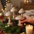 Lot de 4 champignons décoratifs en bois et feutre avec paillettes, H11cm | Floristik24.fr