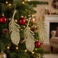 Lot de 12 plumes décoratives suspendues en plastique doré avec paillettes, 22 cm | Floristik24.fr
