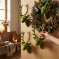 Tête de cerf décorative floquée vert mousse 10 x 20 cm - Lot de 3 | Floristik24.fr