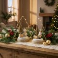 Décoration de table Noël LED Sapin doré avec figurines – Lot de 2, H 21 cm | Floristik24.fr