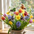 Lot de 18 oiseaux décoratifs avec plumes colorées et fixation métallique 5 cm | Floristik24.fr