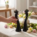 Set de 2 figurines décoratives Coq noir et or en résine H19 cm | Floristik24.fr