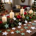 Étoiles décoratives à paillettes et flocage vert et blanc Ø 4/5 cm - Lot de 40 | Floristik24.fr
