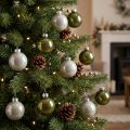 Boules de Noël en verre, mini, vert olive et gris argenté, 4 cm, lot de 24 | Floristik24.fr