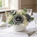 Roses en mousse grises Ø7,5 cm avec tige métallique - Lot de 18 | Floristik24.fr