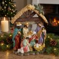 Crèche de Noël avec Figurines en Résine - 15,5×7×20 cm | Floristik24.fr