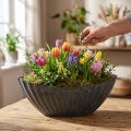 Jardinière à rainures ovale bateau anthracite 36cm | Floristik24.fr