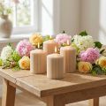 Bougies à rayures beige en cire 70x90mm - Lot de 4 | Floristik24.fr