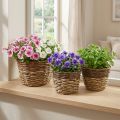 Set de 3 corbeilles naturelles avec doublure plastique pour plantes, décoration intérieure et extérieure | Floristik24.fr