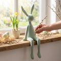 Lapin de Décoration Assis en Bordure Béton Effet Flocké Vert 56 cm | Floristik24.fr
