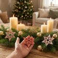 Étoiles décoratives en bois pour Noël 8 cm orange, rose et naturel – Lot de 16 | Floristik24.fr