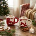Tasses de Noël en céramique rouge et blanc avec motif Père Noël et Mère Noël H8,5cm - Lot de 2 | Floristik24.fr
