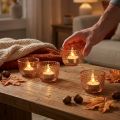 Lot de 4 photophores en verre orange rétro Ø 8 cm H 5 cm | Floristik24.fr