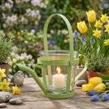 Photophore arrosoir en métal vert et verre Ø14cm H13cm | Floristik24.fr