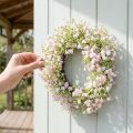 Couronne décorative en fleurs artificielles - Ø30 cm - Blanc et rose | Floristik24.fr