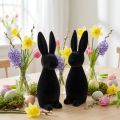 Duo de lapins décoratifs noirs en résine floquée - 29,5 cm | Floristik24.fr