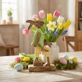 Figurine en Bois Père Lapin et Enfant, Décor Printanier, 22 cm | Floristik24.fr