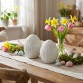 Œufs en céramique décoratifs blanc gris rainuré 10 × 12,5 cm – Lot de 2 | Floristik24.fr