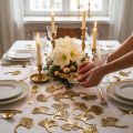 Décoration Gingko Dorée Glitter en Bois 3×4 cm – Lot de 72 | Floristik24.fr