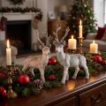Duo de cerfs décoratifs effet neige 27,5 cm en lot | Floristik24.fr