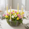 Centre de table en métal blanc avec porte-bougies - Ø14cm x H7cm | Floristik24.fr
