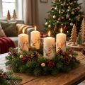 Ensemble de 4 Bougies d'Avent en Cire, Crème, 130x70mm, Motif de Noël | Floristik24.fr