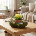 Panier ovale en métal avec poignée bois brun – Lot de 2 – 17 × 11 × 15 cm | Floristik24.fr