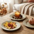 Assiettes décoratives rondes en plastique vert et marron 17 cm - Lot de 6 | Floristik24.fr